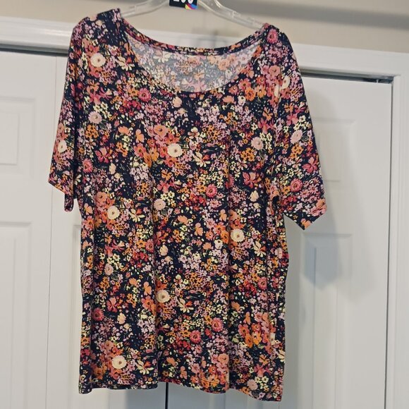 #293 3/$18 - Lane Bryant Orange/Pink Short Sleeve Top Size 18 - Picture 1 of 5